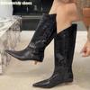 Длинные сапоги с острым носком для женщин Осень Зима 2025 Новые Блестящие С пайетками Сексуальные Сапоги до середины икры Сапоги на каблуке-рюмочке Блестящие Рыцарские сапоги