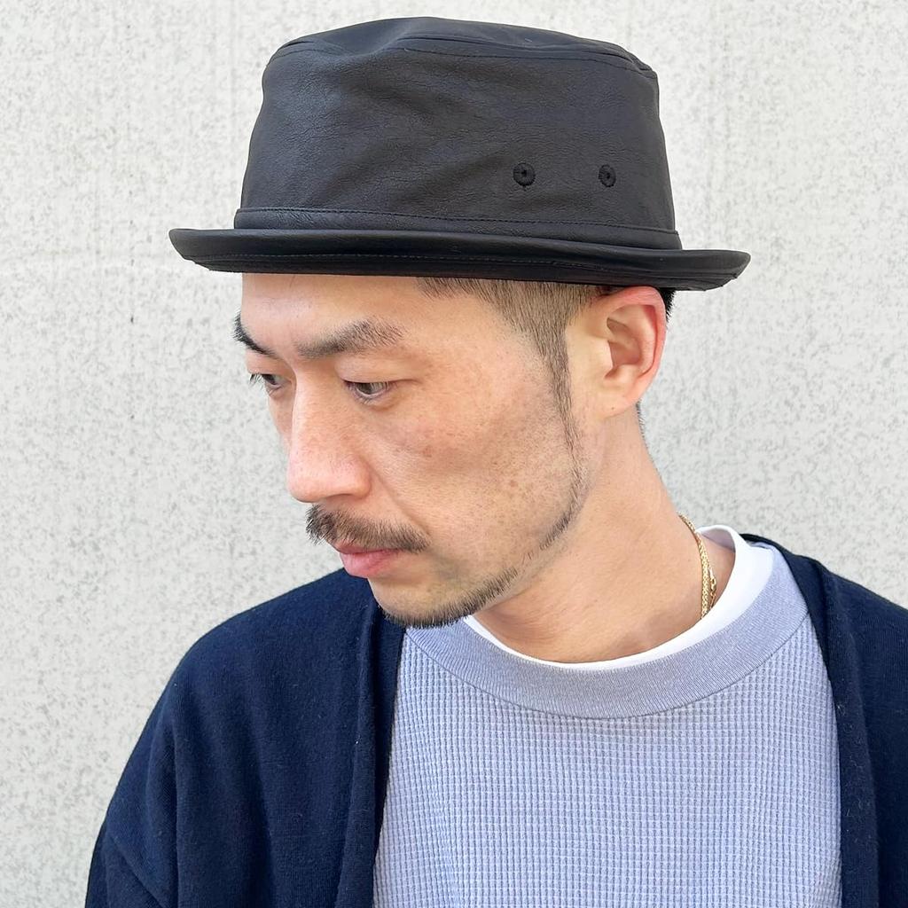 Basic Enchi Fake Leather Porkpie Retro Vintage Style with a Simple Finish and Matte Leather Antibacterial and One Size Fits for Men and Women Hat,