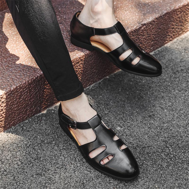 Летние легкие деловые сандалии мужские повседневные сандалии на плоской подошве модные кожаные универсальные пляжные туфли нескользящая спортивная обувь