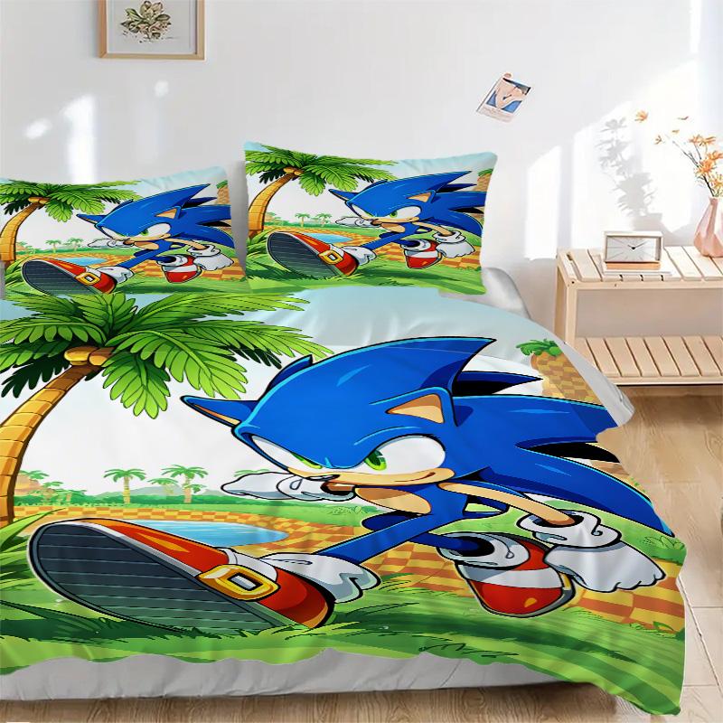 Sonic Hedgehog Adventure Print 3Pcs Bedding Setduvet Cover With 2 Bedropillowcase Home Birthday Gift