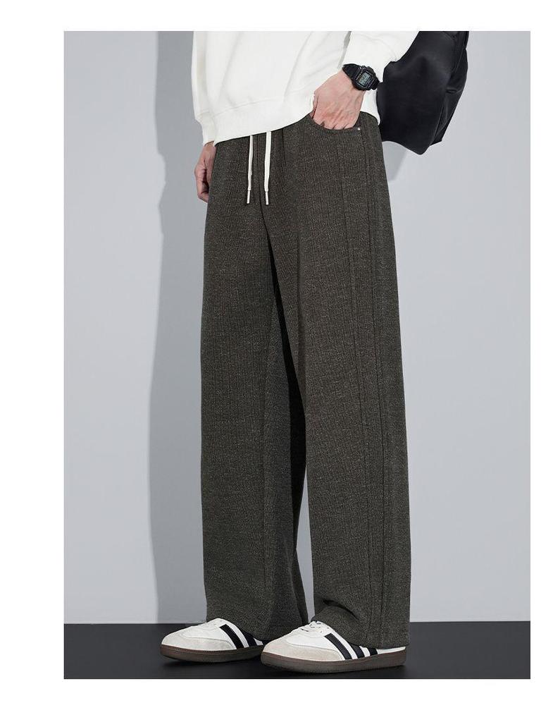 Мужские модные спортивные брюки свободного кроя на флисовой подкладке - осенне-зимние, прямого кроя, в стиле "папа"