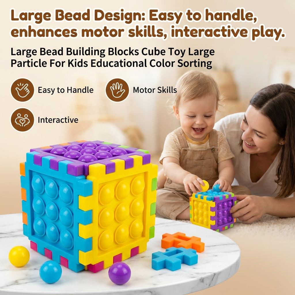 Large Bead Building Blocks Cube Toy Large Particle For Kids Educational Color Sorting