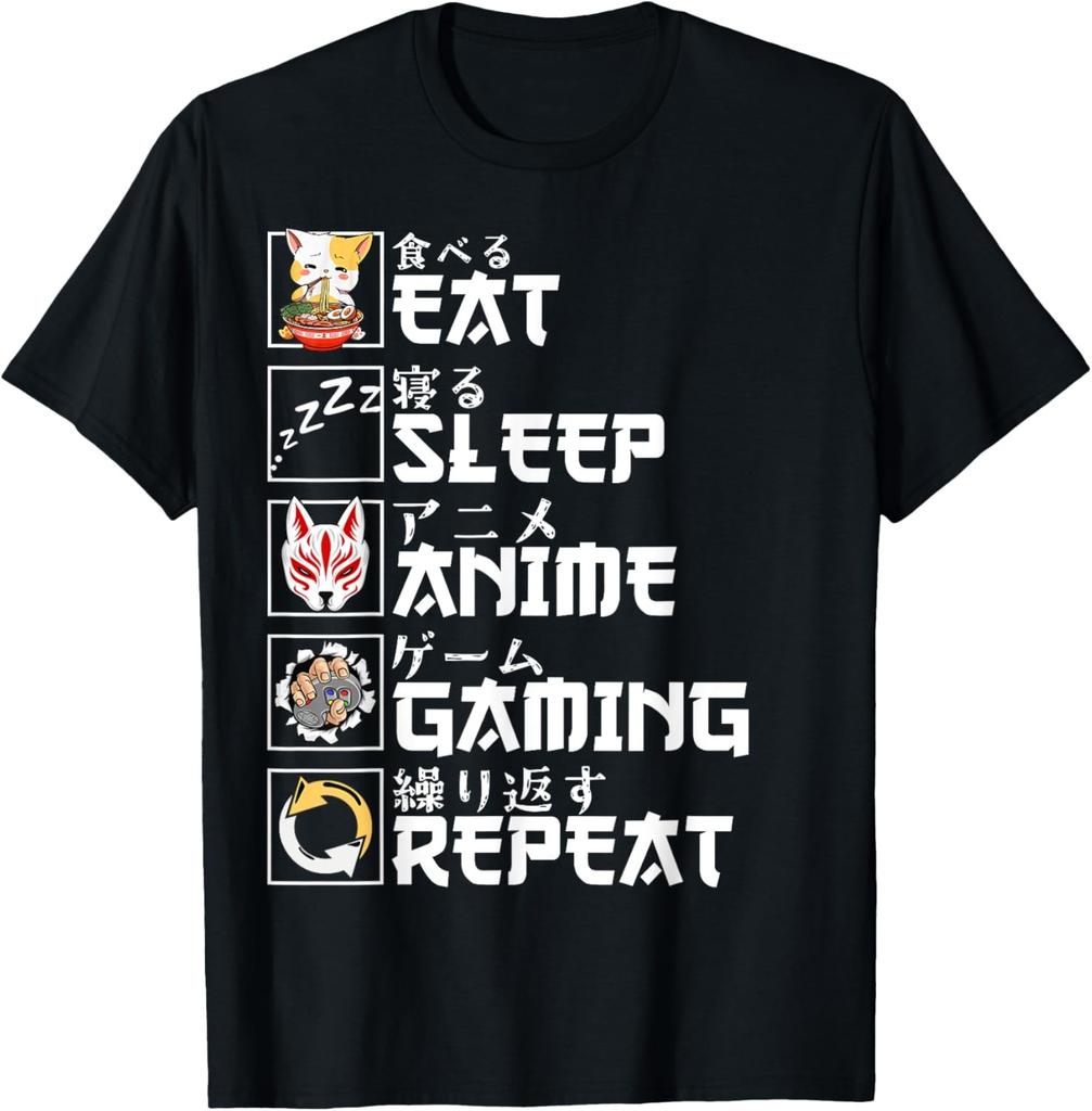 Eat Sleep Anime Gaming Repeat Kawaii Otaku Anime Unisexga Custom Printed Graphic T Shirts Customizable Graphic Loose Soft TShirts