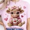 Highland Cow Valentines Cupid Love Hearts Custom T-Shirt Top Tee Size S-3XL