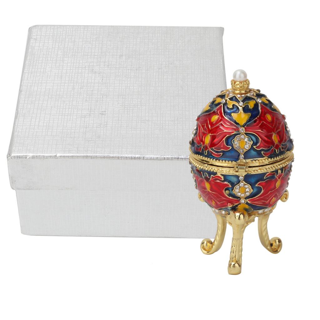 Fdit Vintage Enamelled ster Egg Jewelry Box, Zinc Alloy Diamante Jewelry with Antique Floral Pattern, Decorative for Women, ster Houses and