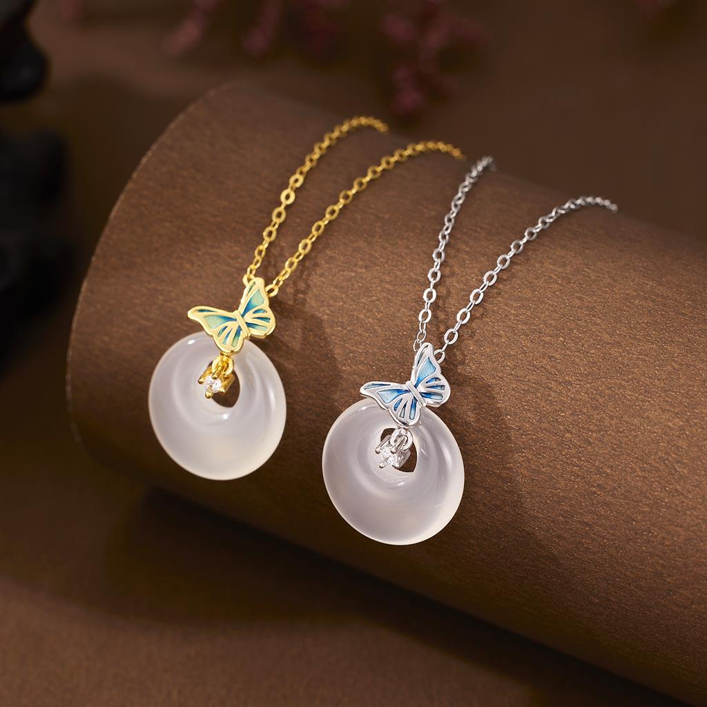 925 стерлингового серебра халцедон бабочка циркон ожерелье женское высокое чувство универсальный пряжка безопасности ювелирные изделия мода
