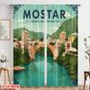 2pcs 2D flat printing Party Curtain Mostar Bridge Bosnia Herzegovina 100% Polyester Fabric Without Electricity Birthday Party