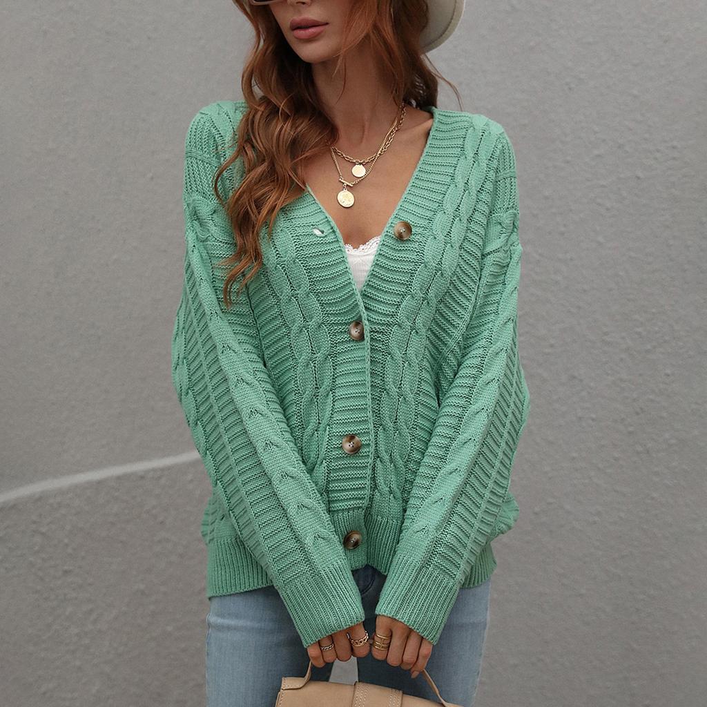 Women's Autumn And Winter Button Solid Color Knitted Cardigan Long Sleeve Sweater