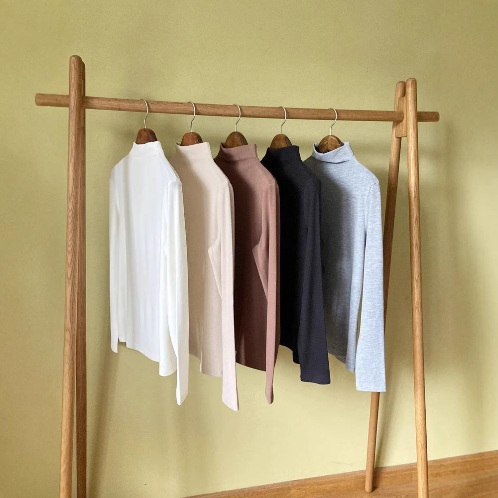 Solid Color Half Turtleneck Bottoming Shirt for Women In Autumn and Winter New Style Inner Warm Velvet Long-sleeved T-shirt Cationic Top