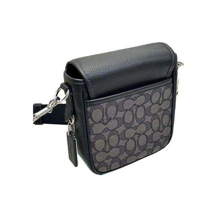 Coach Lucas 16 Classic Monogram Магнитная застежка Кожа и Ткань Плечевая Сумка через плечо Маленькие Мужские сумки Черный CO915-SVO1U