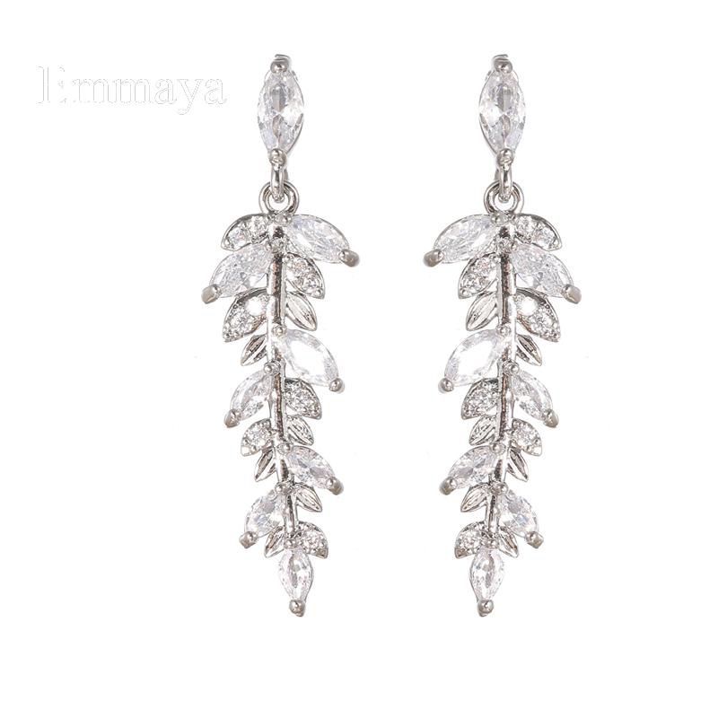 Emmaya Fashion Statement Vivid Leaves Shape Earring For Women&Girls Charming Cubic Zircon Jewelry Banquet Noble Decoration