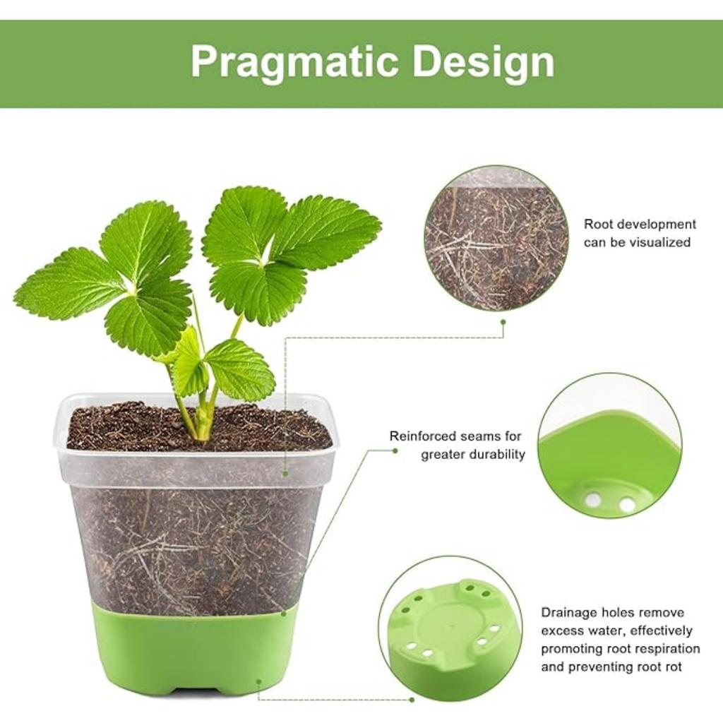 12 шт. Цветочные горшки Квадратные пластиковые питомниковые горшки, Прозрачный цветочный горшок с мягким силиконовым основанием с дренажными отверстиями, Многоразовые горшки для рассады, Стартовые горшки