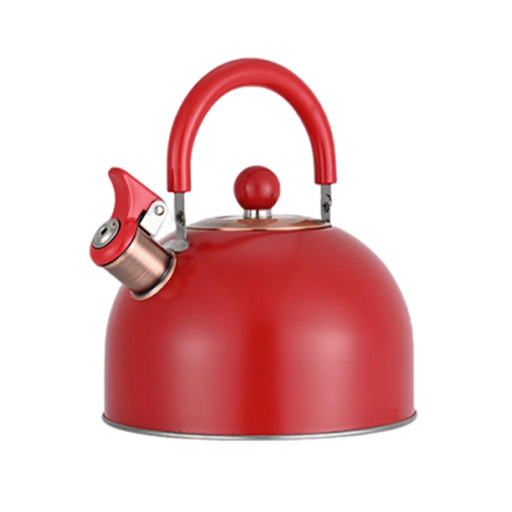 2,5 л Красный чайник со свистком, с двойным дном, чайник для плиты, с термоизолированной ручкой, прочная сталь для нагрева - для плит