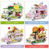 City Friends Ice Cream Truck Street View Dining Car Mini Building Blocks Food Snacks Shop Model Bricks Toys For Children Girls