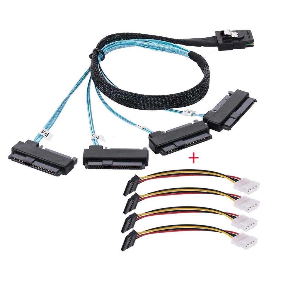 NFHK Internal Mini SAS Host To 4 Target SAS Hard Disk IDE Power 50cm 36-Pin SFF-8087 SFF-8482 Cable,