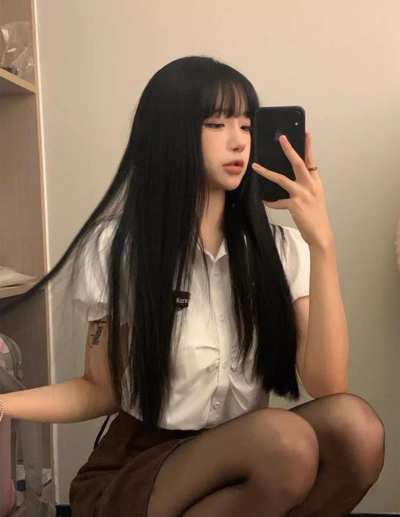 Натуральные длинные прямые парики для женщин - реалистичные, полностью на голове, средней длины, черные