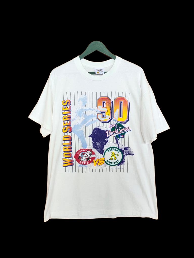 Vintage 90s World Series T-Shirt: Cincinnati Reds vs Oakland Athletics, Size XL