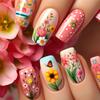 Press On Nail Medium Ballet Shaped False Nail Flower Acrylic Nail Stick On Nail Floral Design Artificial Nail 24Pcs