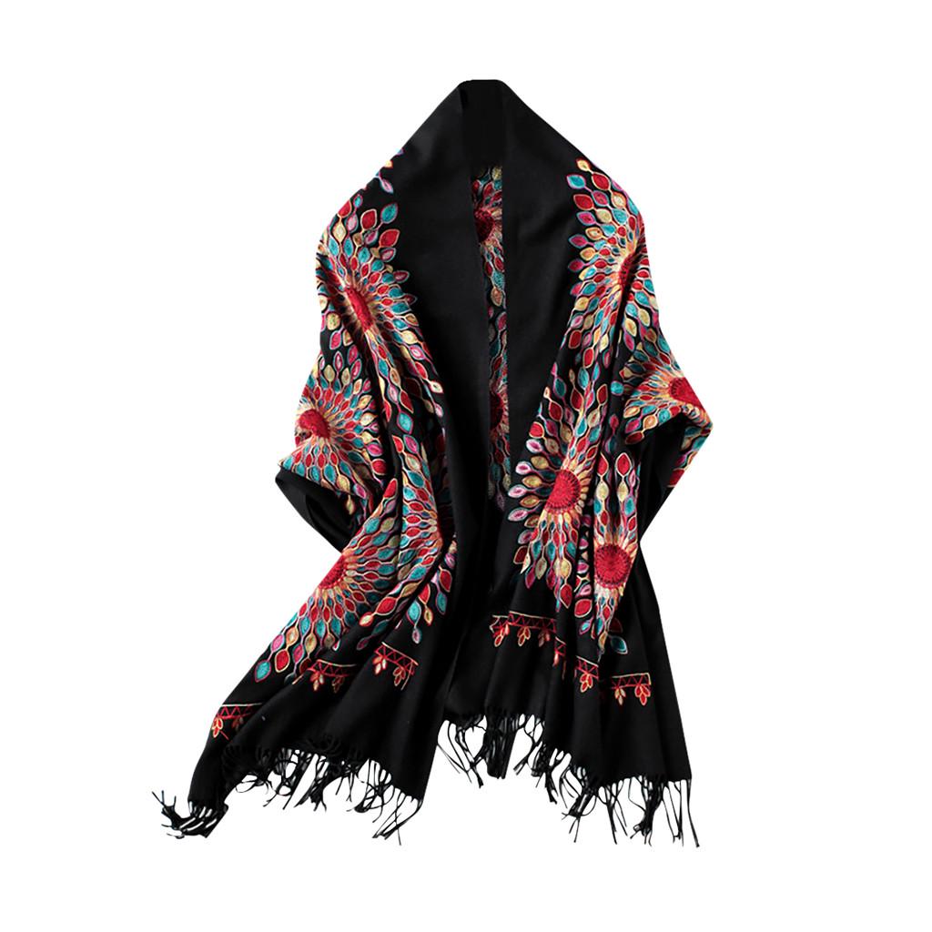 Women Scarf Sun Flower Embroidery Pashmina Cotton Shawls Floral Bandana Scarves