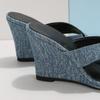 Lucyever Fashion Denim High Heels женские тапочки лето 2024 сандалии на танкетке с открытым носком женские большие размеры нескользящая пляжная обувь женская