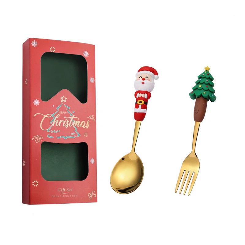 Рождественский набор ложек Креативный набор посуды Мультяшная рождественская елка Десертная ложка Вилка Подарочная коробка