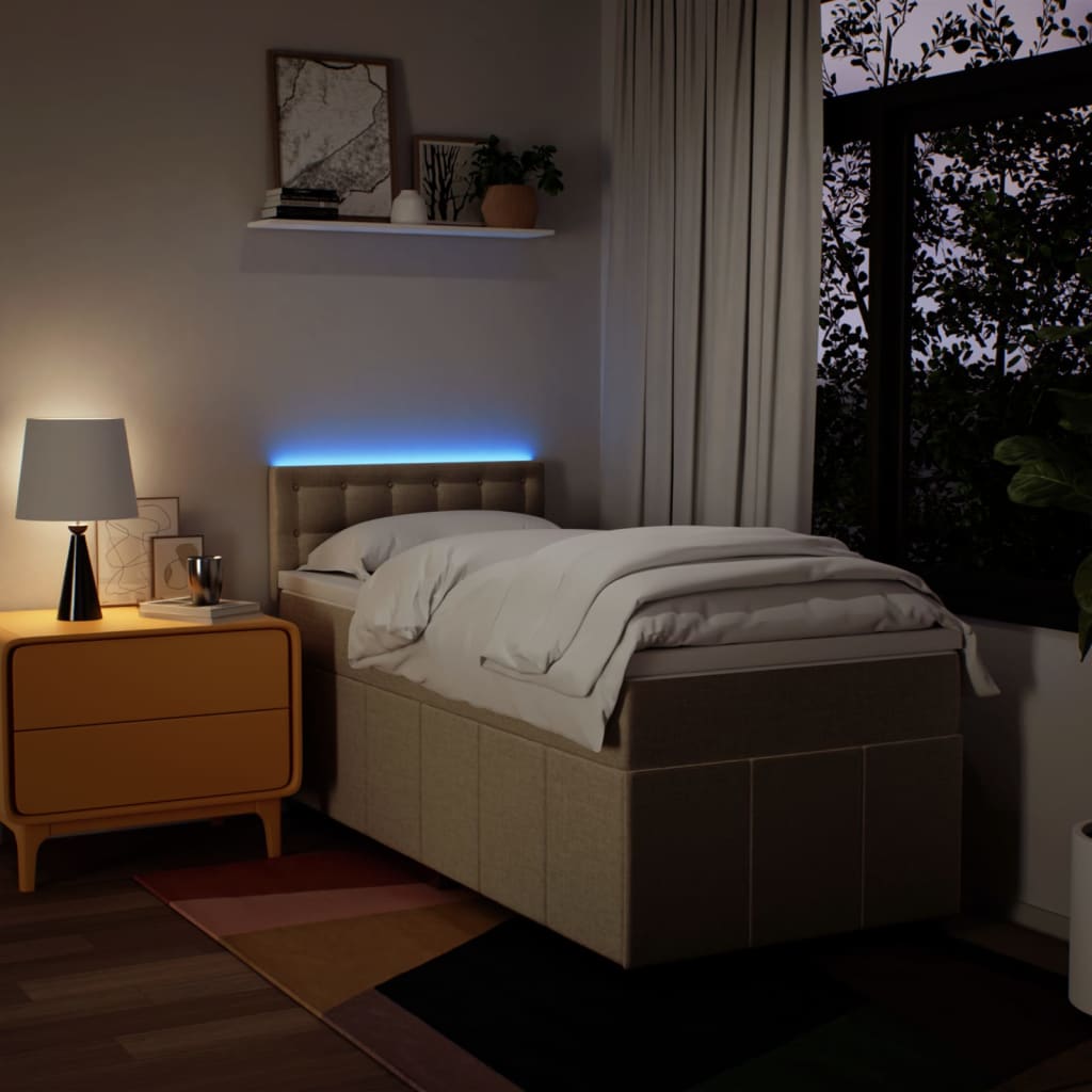 Box Spring Bed with Mattress Cream 100x200 cm Fabric