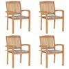 VidaXL Stackable Garden Chairs with Cushions 4 Pcs Solid Teak