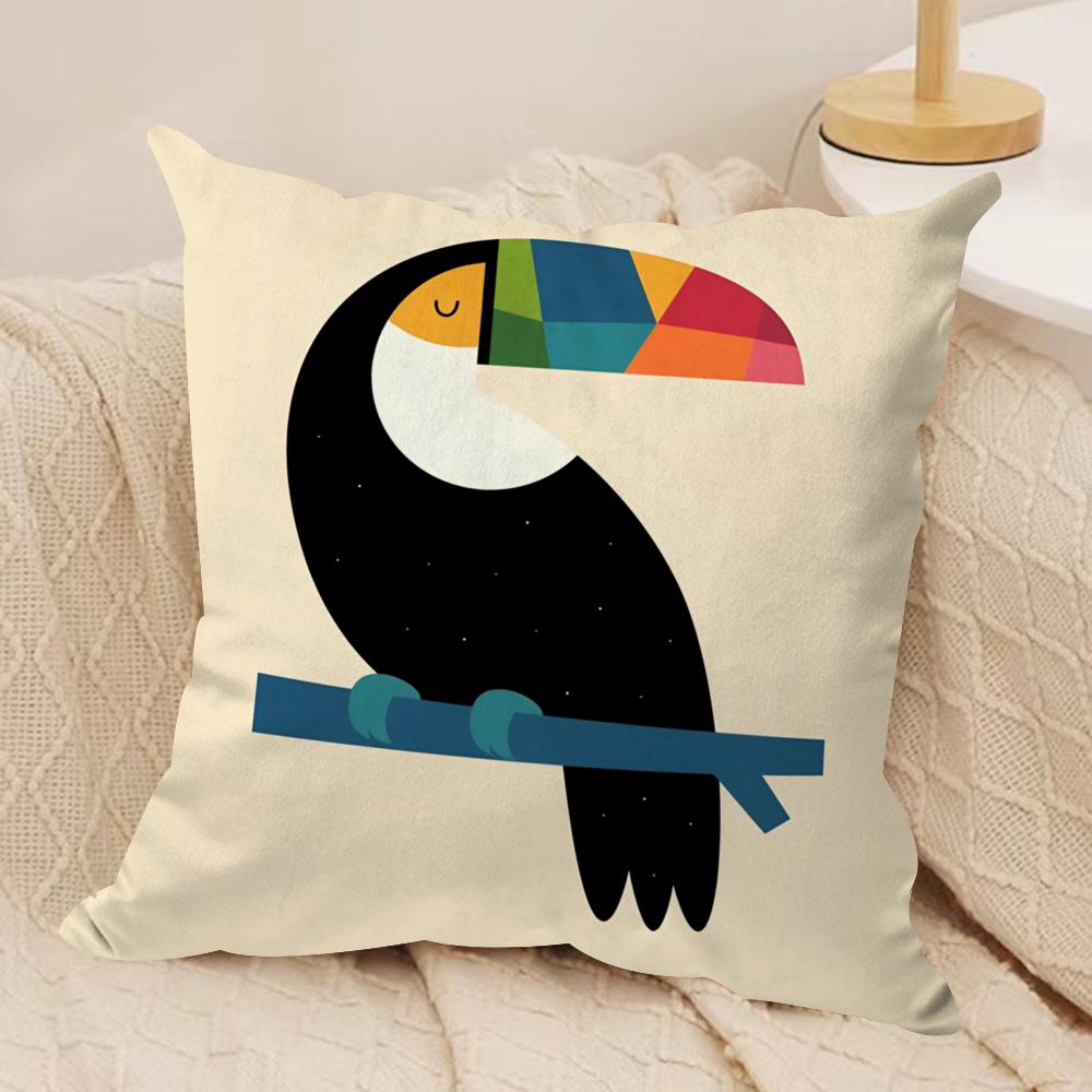 AAndy Rainbow Toucan Cushion Cover Soft Plush Fabric DoubleSided Printed Cushion Covers for All Seasons Modern HomeDecor Gift