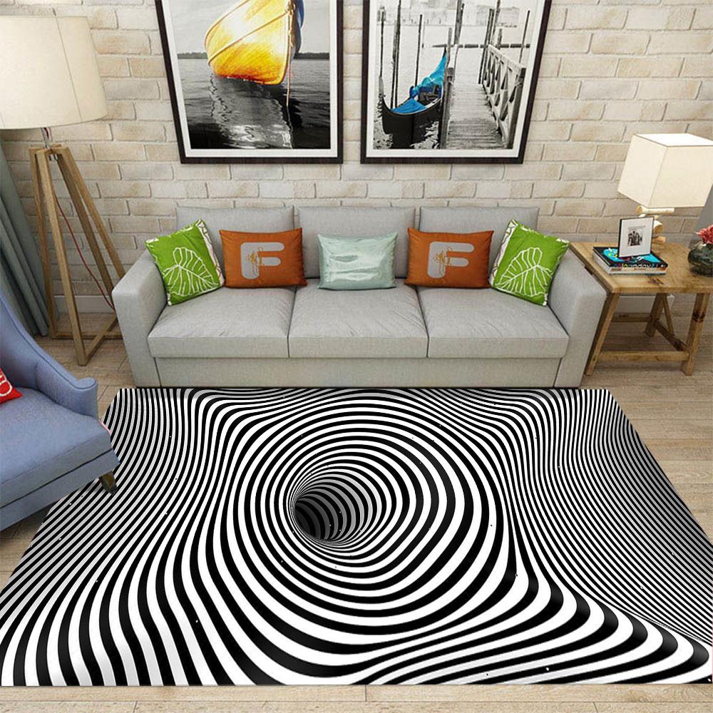 Ковер-иллюзия 3D, Ковер-дыра, Головокружение, Черно-белый полосатый ковер-сетка, Коврик против скольжения для спальни, Игровая комната для киберспорта, Домашнее украшение