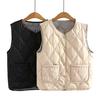 Winter Women Layering Vest Coat with Storage Bag Thin Padded Press Button Closure V Neck Sleeveless Solid Color Windproof
