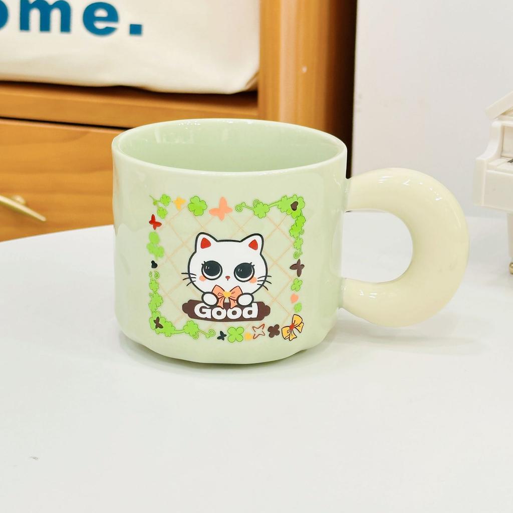 Gift Box Water Cup Cat Cute Ceramic Cup Cartoon High Value Mug High Value Simple Cup with Lid Spoon