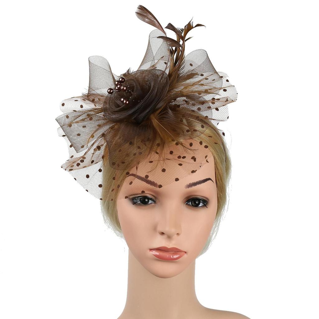 Cocktail Mesh Flower Alice Headband Clip Fascinator Hat Tea Party Headband Feathers Hair Clip