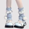Dopamine Milk Blue Sock Covers Knitted Calf Sleeves Lace Trim JK Stacked Socks with Pom Poms Lolita Socks for Women