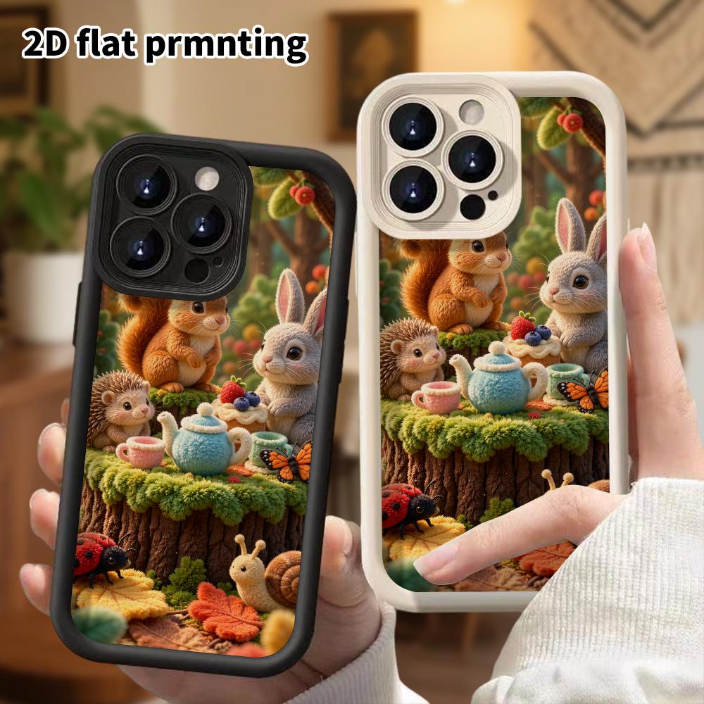 Phone case: 2D flat design suitable for iPhone 18 17 16 15 14 13 Pro protective case, little animal tea party, perfect Christmas and Halloween holiday