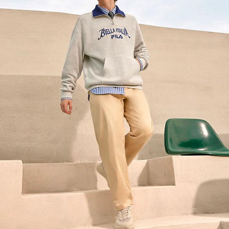 Fila Флисовый пуловер с принтом букв, унисекс, толстовки, цвет слоновой кости, меланжевый серый, F11U339201FMG