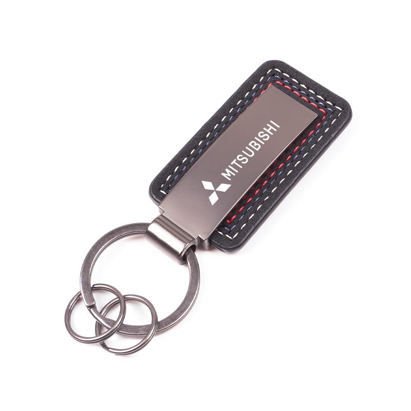 Leather Keychain Car Styling Emblem Metal Pendant For Mitsubishi Pajero Colt I200 Space Delica Triton Ralliart Ex Mirage Jinxuan
