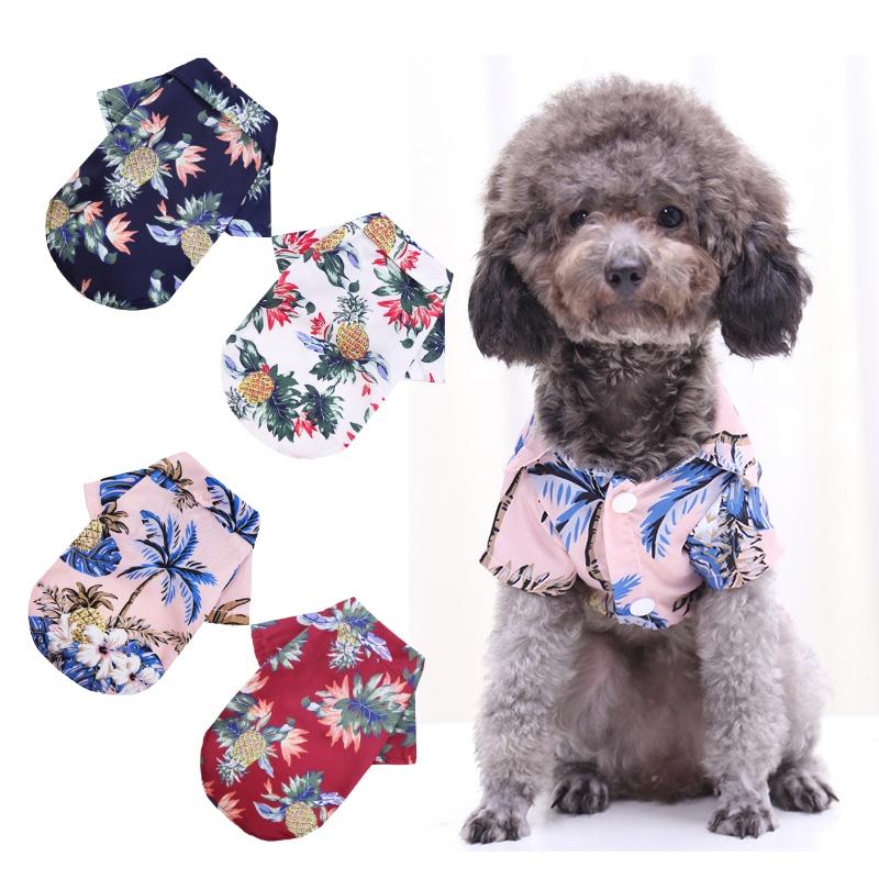 Летняя одежда для щенков Футболка с принтом ананасов в гавайском стиле для маленьких и средних собак и кошек, удобный шифоновый материал