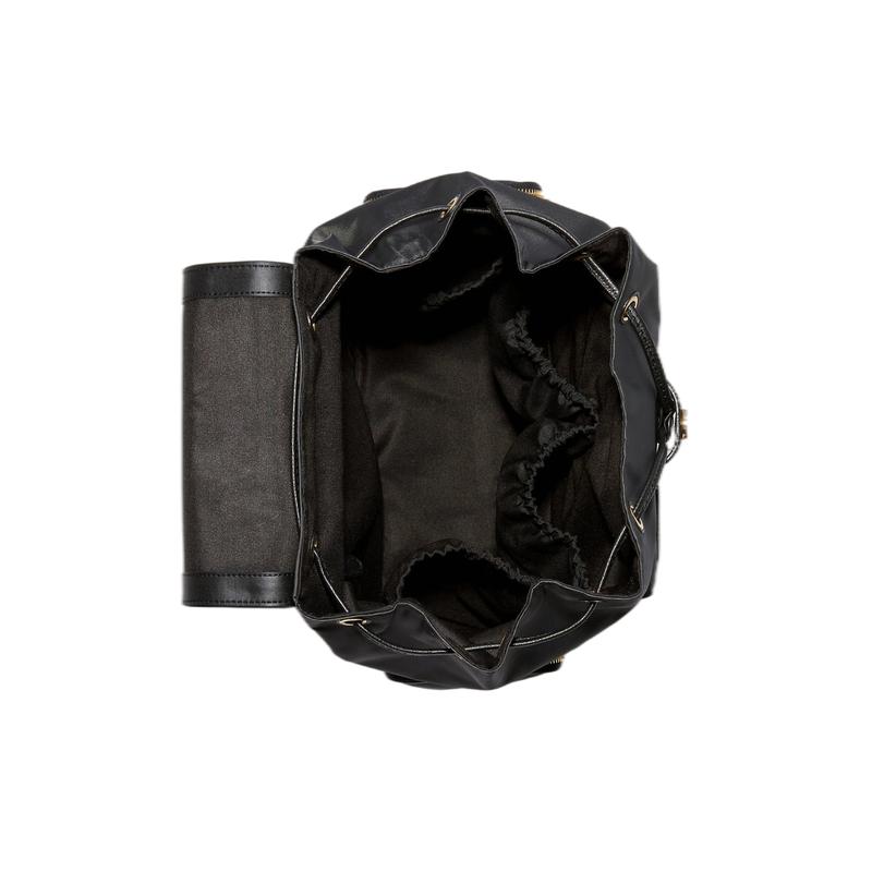COACH Baby 32 drawstring flap zipper nylon and pebbled leather backpack large size unisex couple size black