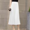 Women Pleated Midi Skirt Elastic High Waist Solid Color Smooth Outline Skirt Slimming Midi Skirt Daily Wear