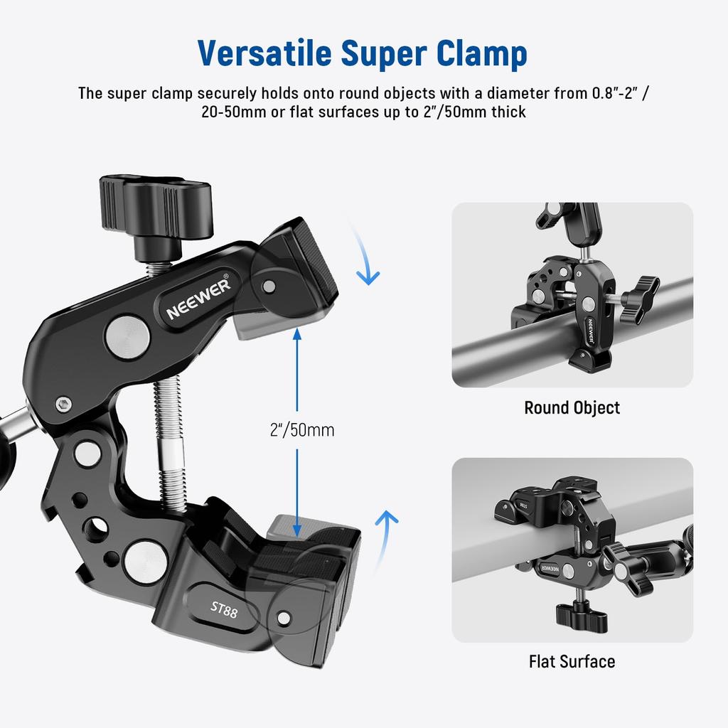 NEEWER Super Clamp с двойной шаровой головкой Magic Arm Camera Smartphone Clamp Mount Crab Scissor Clamp с адаптером для камеры Обзор Совместимость со съемкой