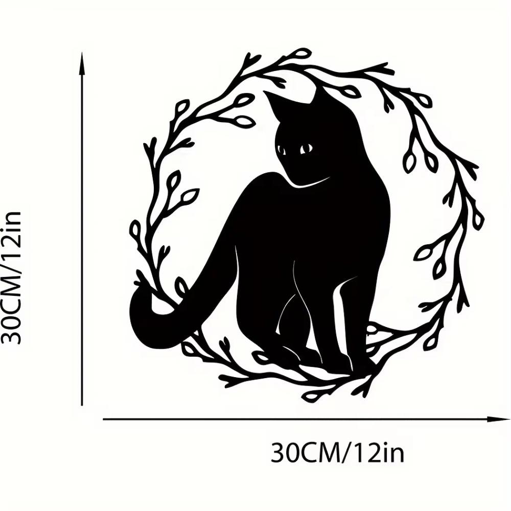 1 шт. венок для кошек настенное искусство металлический венок с черной кошкой украшение для входной двери, стильная вешалка для кошки, идеальный настенный знак с черной кошкой