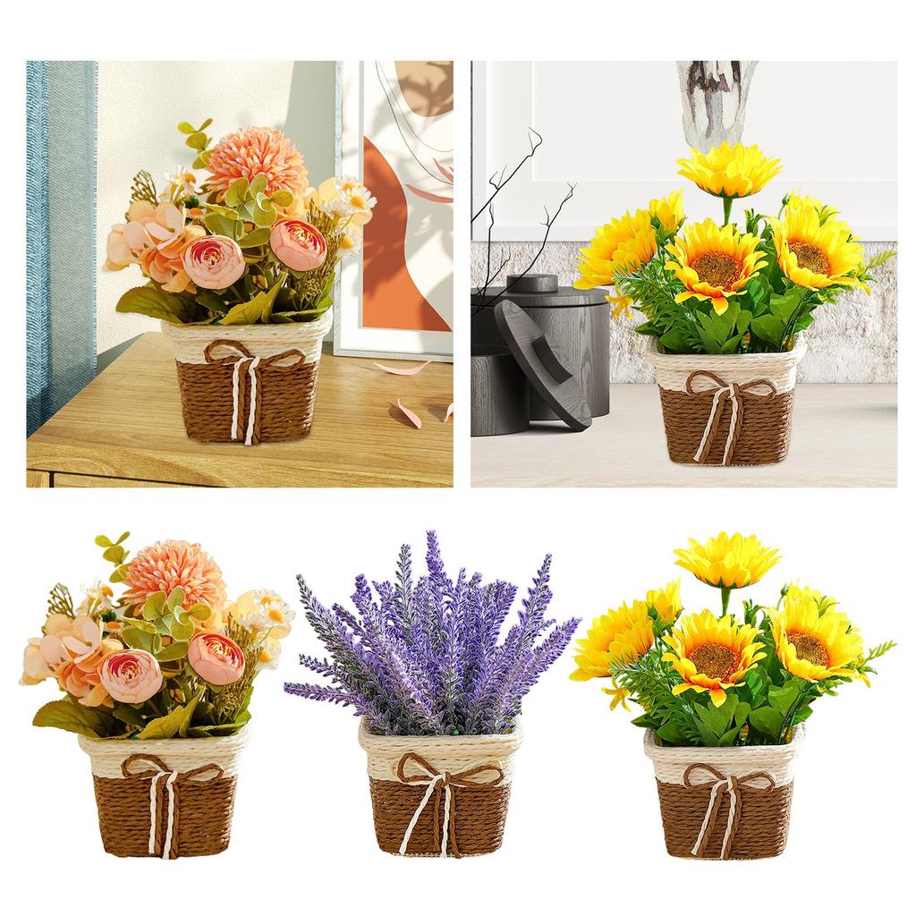 Artificial Potted Flowers Artificial Flowers in Basket Rustic Fake Potted Plants