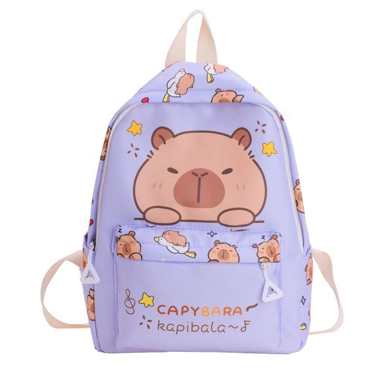 Capybara Themed Childrens Backpack With Durable Nylon Material And Cartoon Print For School Use