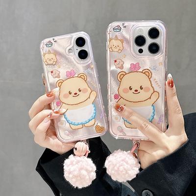 Чехол для телефона с изображением милого медведя из мультфильма для iPhone 16 13 14 15 Pro Max Laser IMD Color Shell
