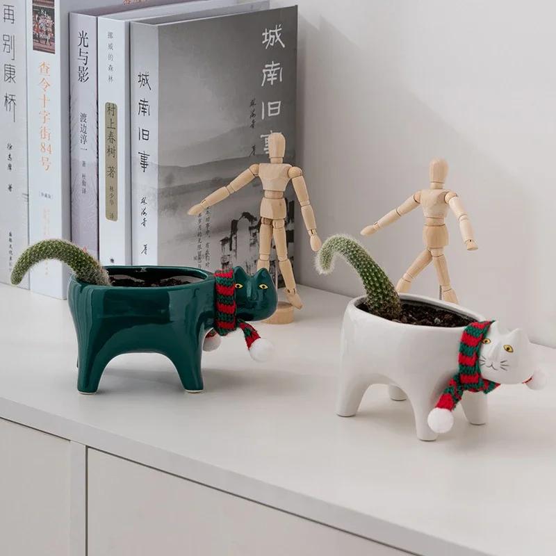Креативные цветочные горшки в форме кошки, керамическая ваза, горшок для кактуса, домашний офис, настольные украшения, украшение для кашпо
