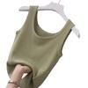 Women Vest Round Neck Sleeveless Slim Fit Tank Tops Solid Color Ribbed