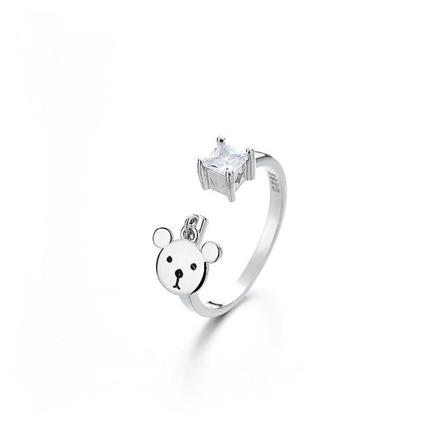 ANENJERY Cute Bear Square Zircon Rings for Women Girls Party Birthday Gifts Jewelry Wholesale