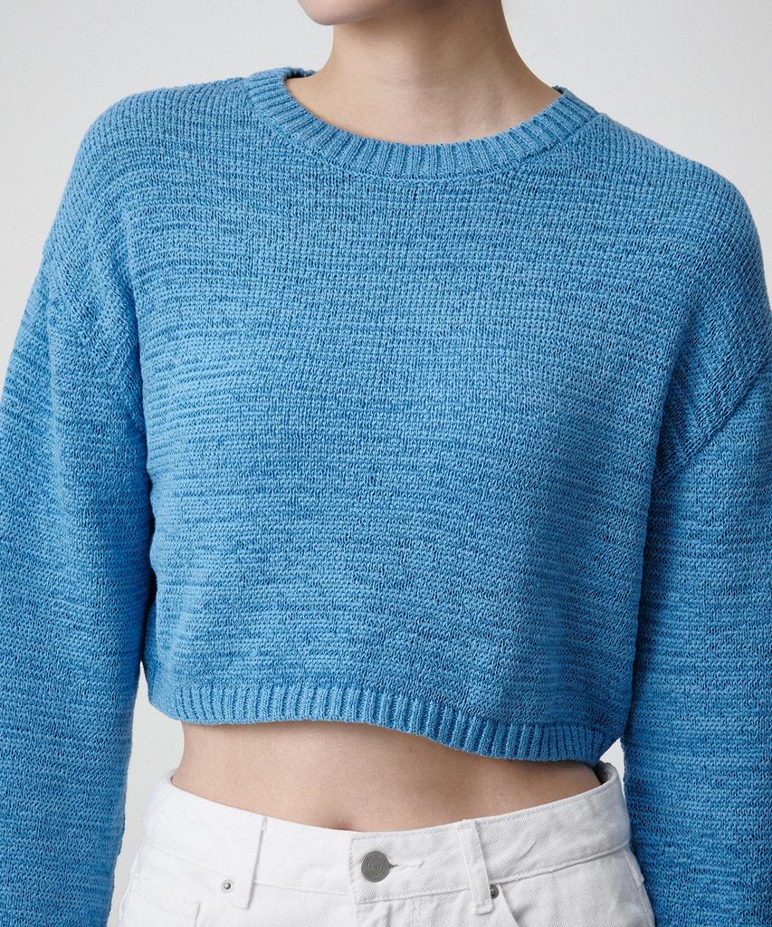 MUSINSA STANDARD WOMAN Women'S Flat Yarn Crop Knit [Blue]