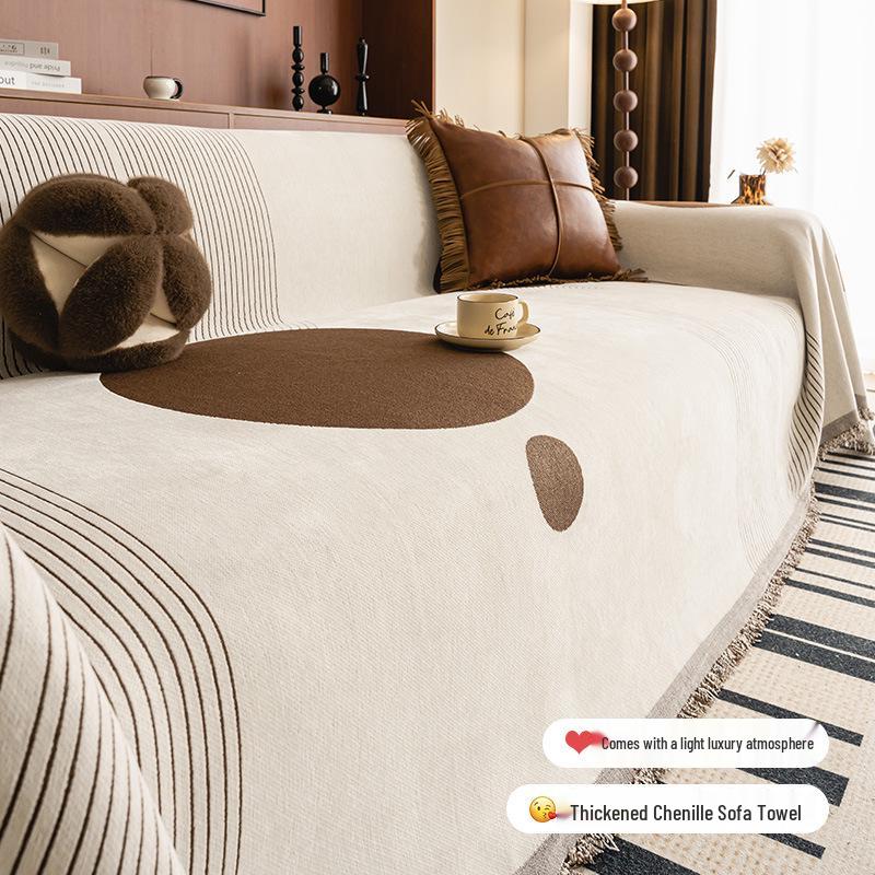 Роскошный летний чехол на диван из шенилла с нескользящим покрытием - Пылезащитная накладка с полной обвязкой