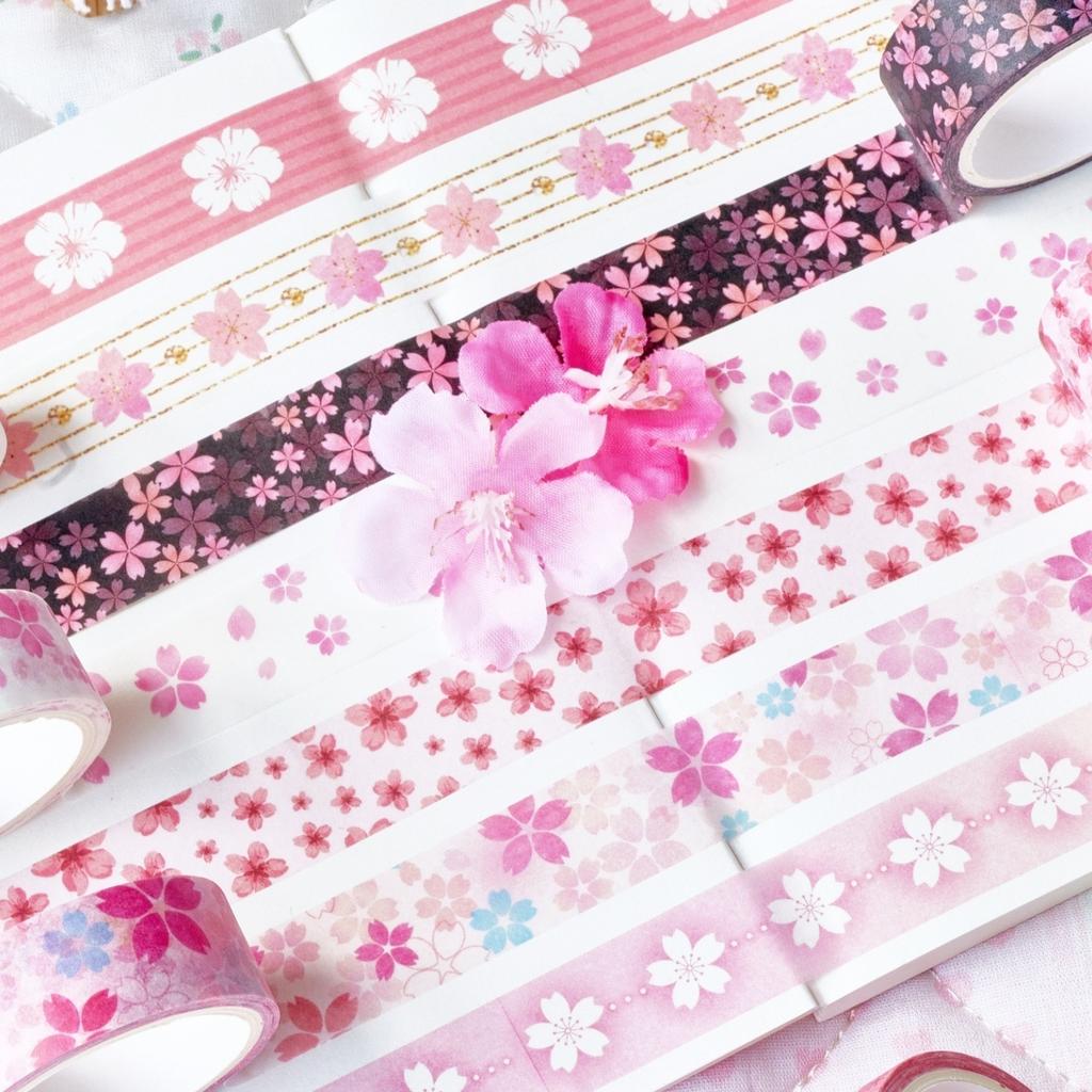 12 Rolls Cherry Blossom Washi Tapes Spring Romantic Sakura Petal Decorative Masking Tape Floral Craft Decoration Stickers A3329
